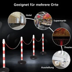 4 Abgrenzungsständer Personenleitsystem Absperrständer mit 3 Gliederketten Kunststoff