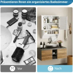 3 Ablagefach Hängeschrank mit Verstellbarem Einlegeboden Badezimmerschrank