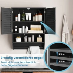 3 Ablagefach Hängeschrank mit Verstellbarem Einlegeboden Badezimmerschrank