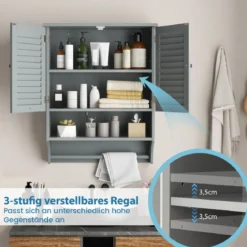 3 Ablagefach Hängeschrank mit Verstellbarem Einlegeboden Badezimmerschrank