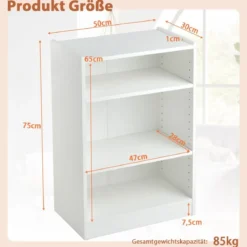 Ablageregal 3-Stöckiges Bücherregal 50 x 30 x 75 cm Weiß