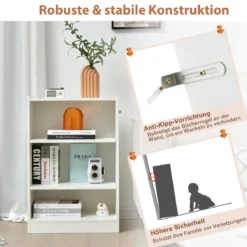 Ablageregal 3-Stöckiges Bücherregal 50 x 30 x 75 cm Weiß