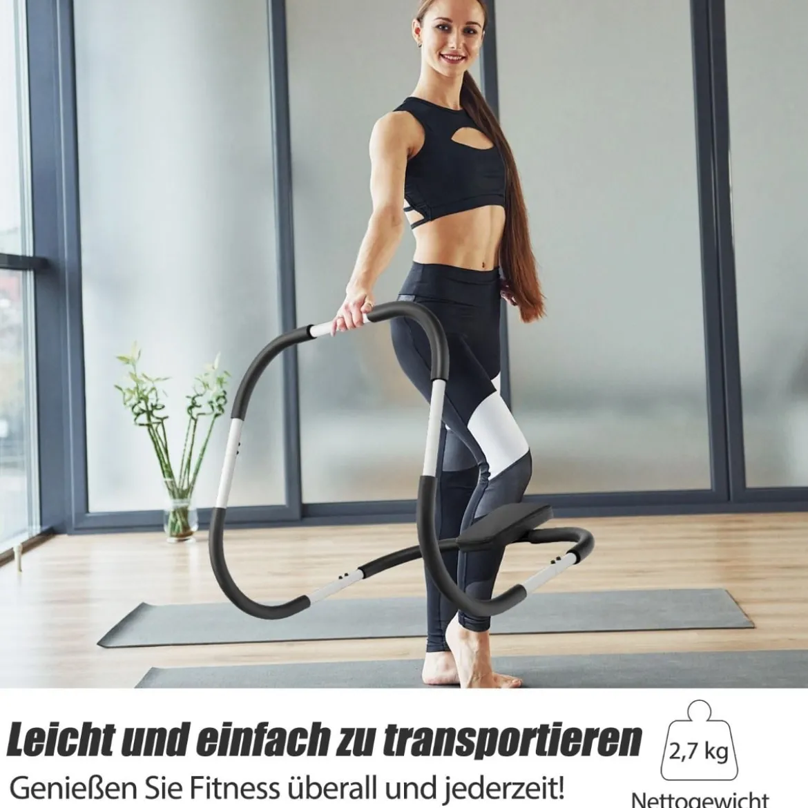 Ab Roller Bauchtrainer mit Gepolsterter Kopfstütze Bauchmuskeltrainer Gerät 73 x 73 x 64 cm