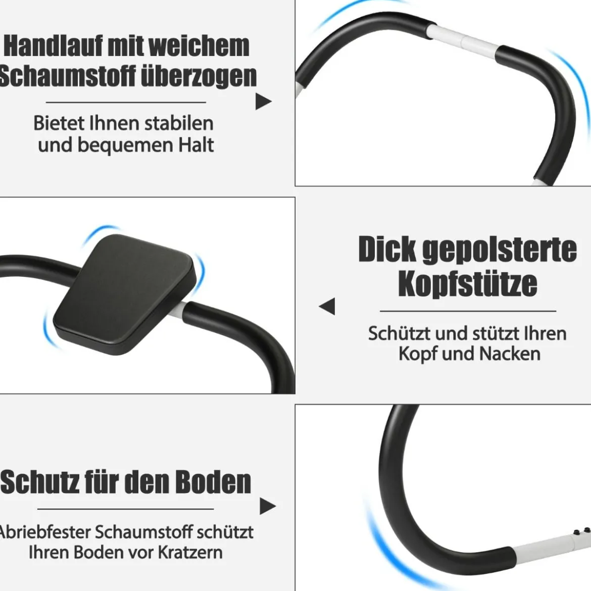 Ab Roller Bauchtrainer mit Gepolsterter Kopfstütze Bauchmuskeltrainer Gerät 73 x 73 x 64 cm