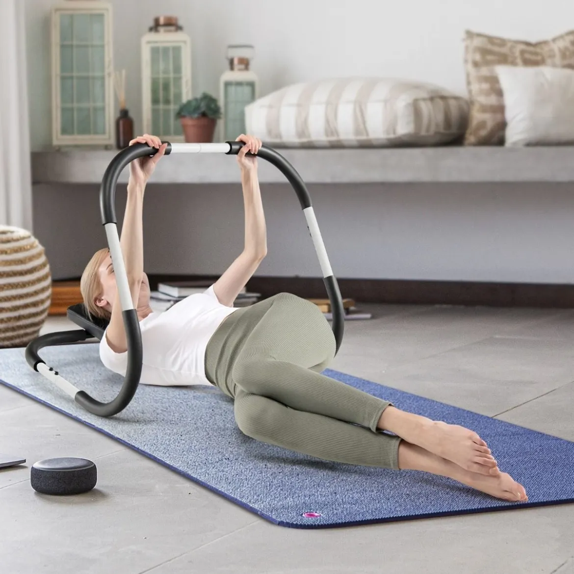 Ab Roller Bauchtrainer mit Gepolsterter Kopfstütze Bauchmuskeltrainer Gerät 73 x 73 x 64 cm