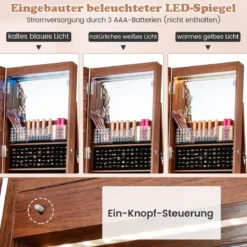 Abschließbarer Schmuckschrank mit integriertem Schminkspiegel verstellbaren Ablagen & Stauraum Braun