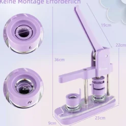 Abzeichenmaschine Button-Presse mit 500 Teilen 23 x 9 x 36 cm Lila