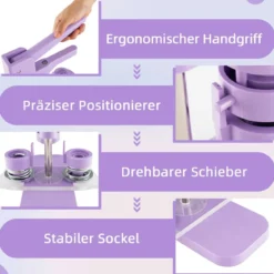Abzeichenmaschine Button-Presse mit 500 Teilen 23 x 9 x 36 cm Lila