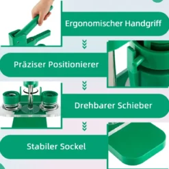 Abzeichenmaschine Button-Presse mit 500 Teilen 23 x 9 x 36 cm Grün