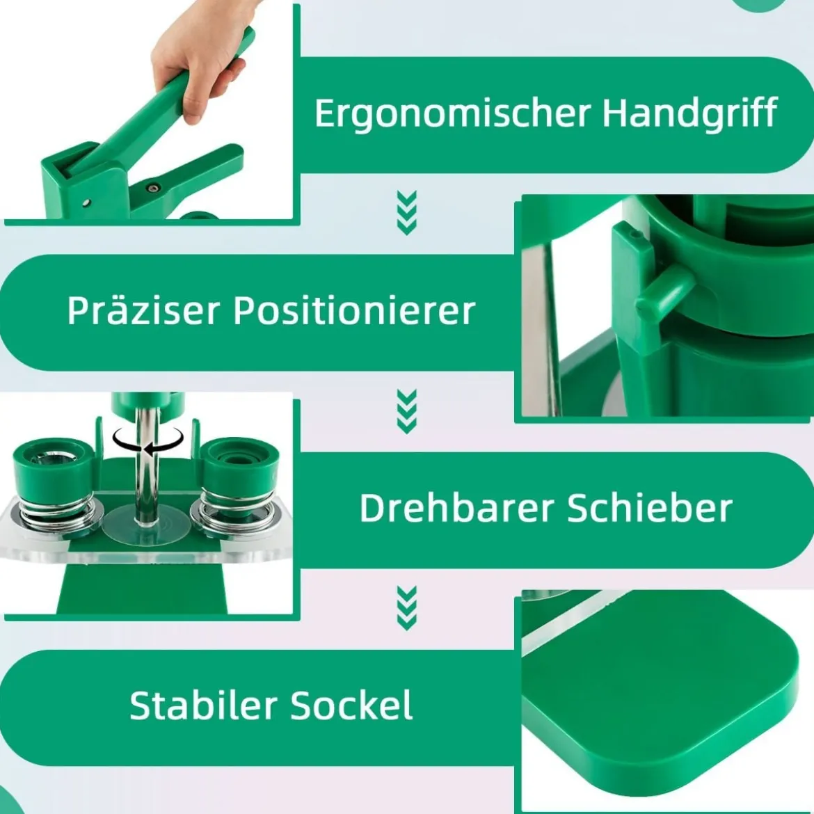 Abzeichenmaschine Button-Presse mit 500 Teilen 23 x 9 x 36 cm Grün
