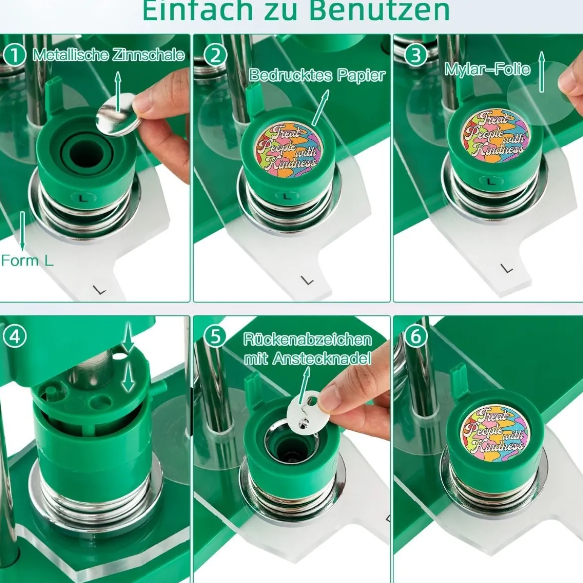 Abzeichenmaschine Button-Presse mit 500 Teilen 23 x 9 x 36 cm Grün