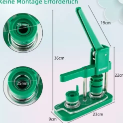 Abzeichenmaschine Button-Presse mit 500 Teilen 23 x 9 x 36 cm Grün
