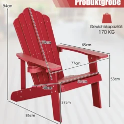 Adirondack-Stuhl Gartenstuhl mit Getränkehalter Schwarz/Navy/Weiß/Hellgrau/Rot