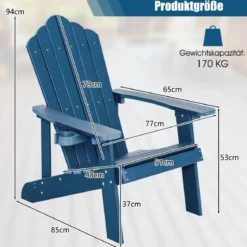 Adirondack-Stuhl Gartenstuhl mit Getränkehalter Schwarz/Navy/Weiß/Hellgrau/Rot