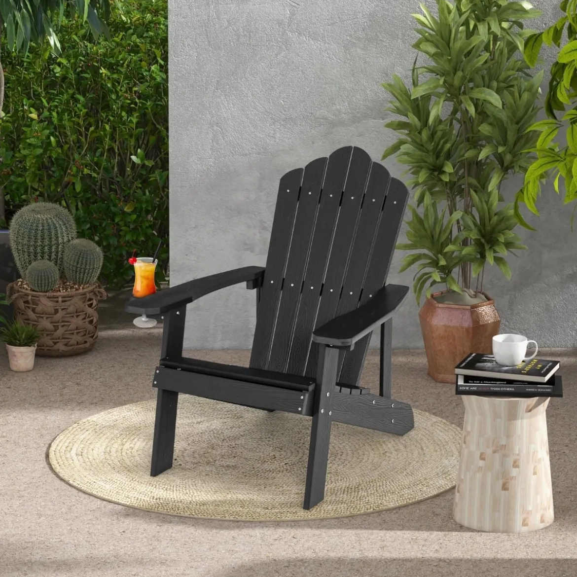 Adirondack-Stuhl Gartenstuhl mit Getränkehalter Schwarz/Navy/Weiß/Hellgrau/Rot