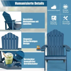Adirondack-Stuhl Gartenstuhl mit Getränkehalter Schwarz/Navy/Weiß/Hellgrau/Rot