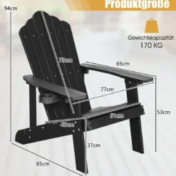 Adirondack-Stuhl Gartenstuhl mit Getränkehalter Schwarz/Navy/Weiß/Hellgrau/Rot