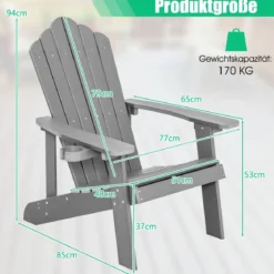 Adirondack-Stuhl Gartenstuhl mit Getränkehalter Schwarz/Navy/Weiß/Hellgrau/Rot