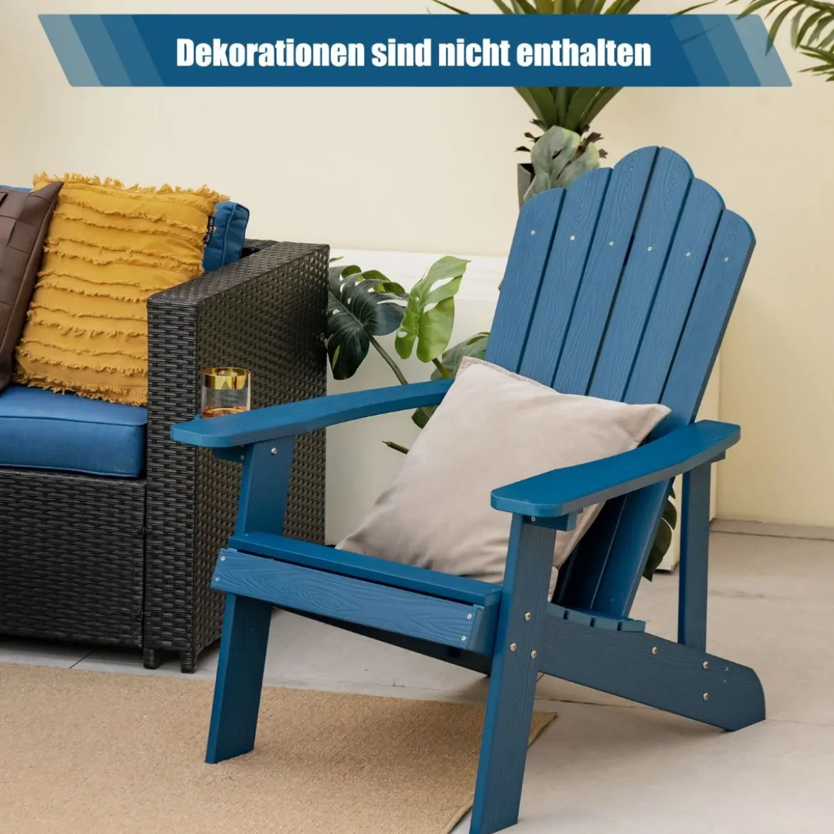 Adirondack-Stuhl Gartenstuhl mit Getränkehalter Schwarz/Navy/Weiß/Hellgrau/Rot