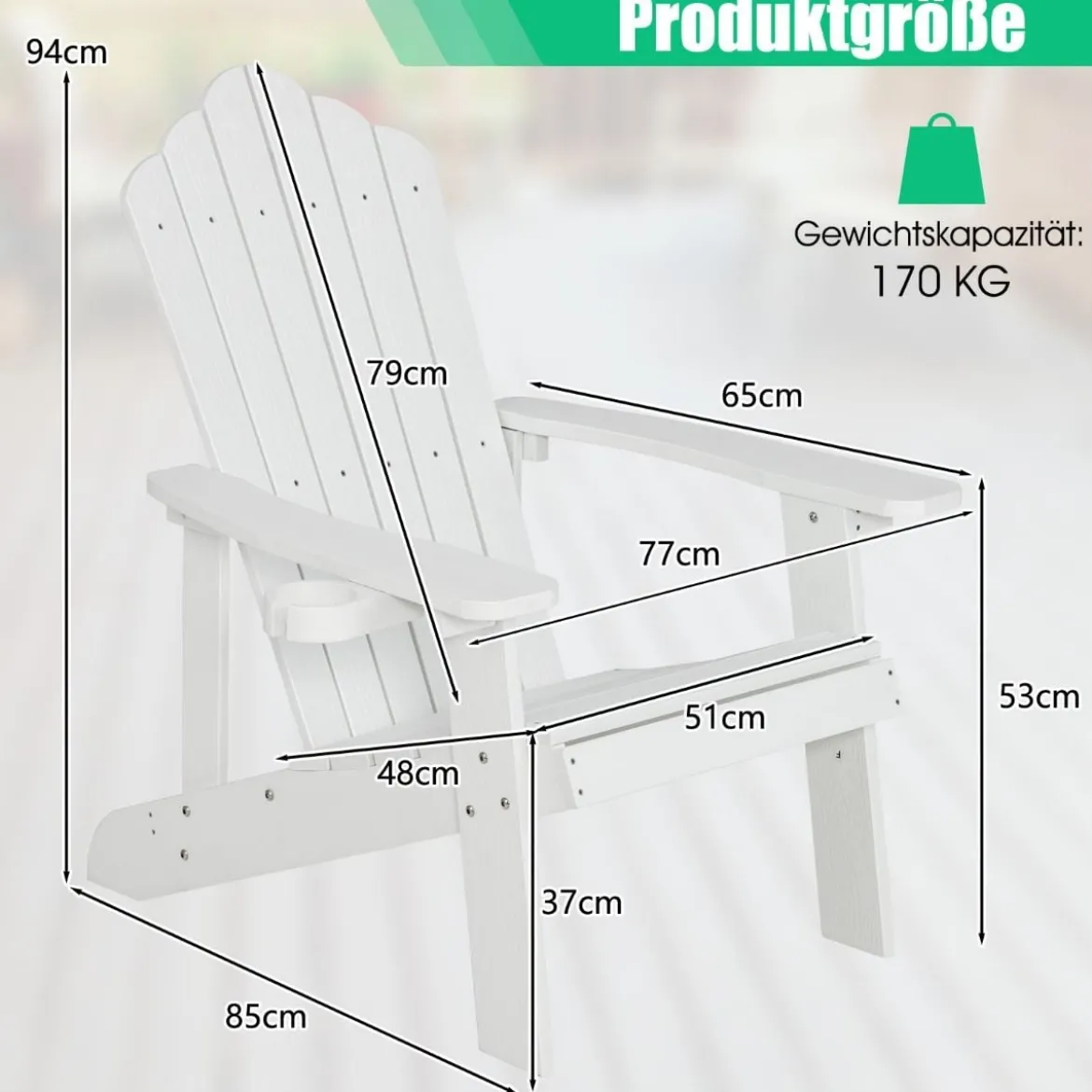 Adirondack-Stuhl Gartenstuhl mit Getränkehalter Schwarz/Navy/Weiß/Hellgrau/Rot