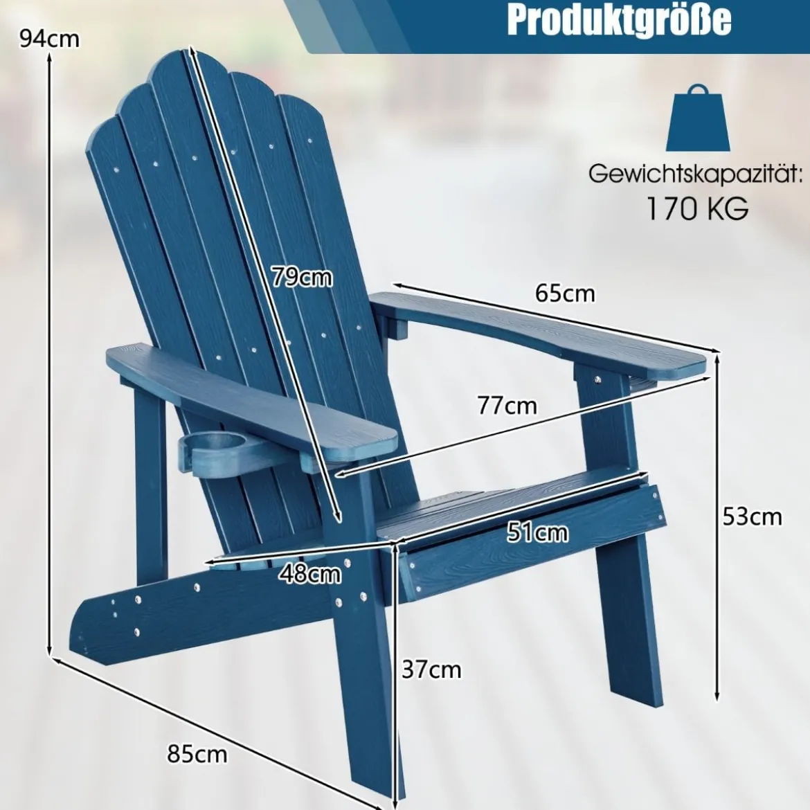 Adirondack-Stuhl Gartenstuhl mit Getränkehalter Schwarz/Navy/Weiß/Hellgrau/Rot
