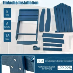 Adirondack-Stuhl Gartenstuhl mit Getränkehalter Schwarz/Navy/Weiß/Hellgrau/Rot