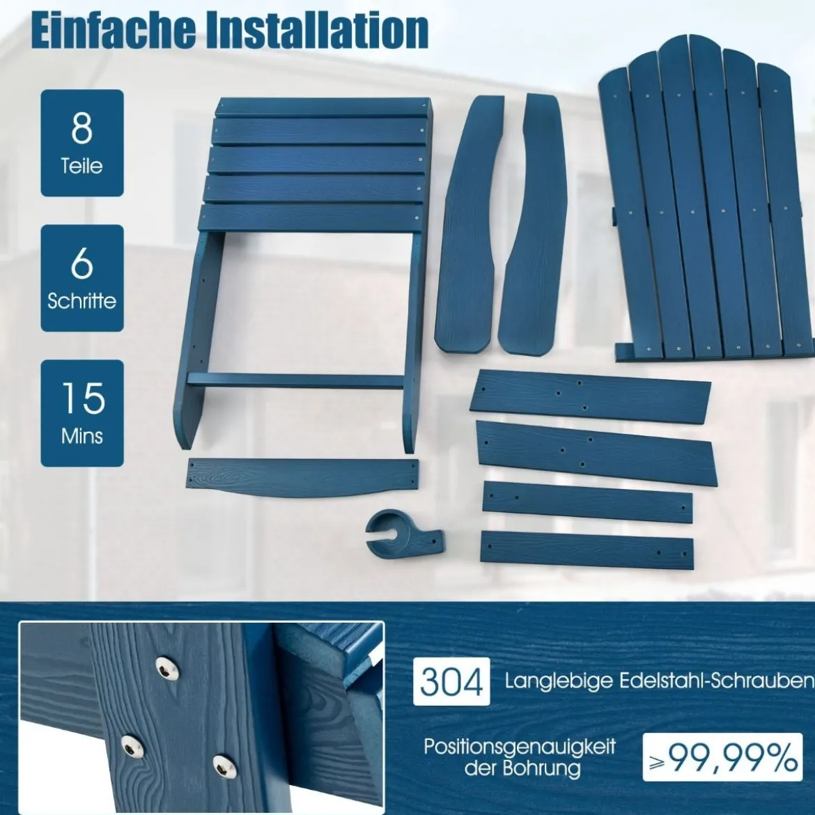 Adirondack-Stuhl Gartenstuhl mit Getränkehalter Schwarz/Navy/Weiß/Hellgrau/Rot
