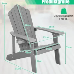 Adirondack-Stuhl Gartenstuhl mit Getränkehalter Schwarz/Navy/Weiß/Hellgrau/Rot