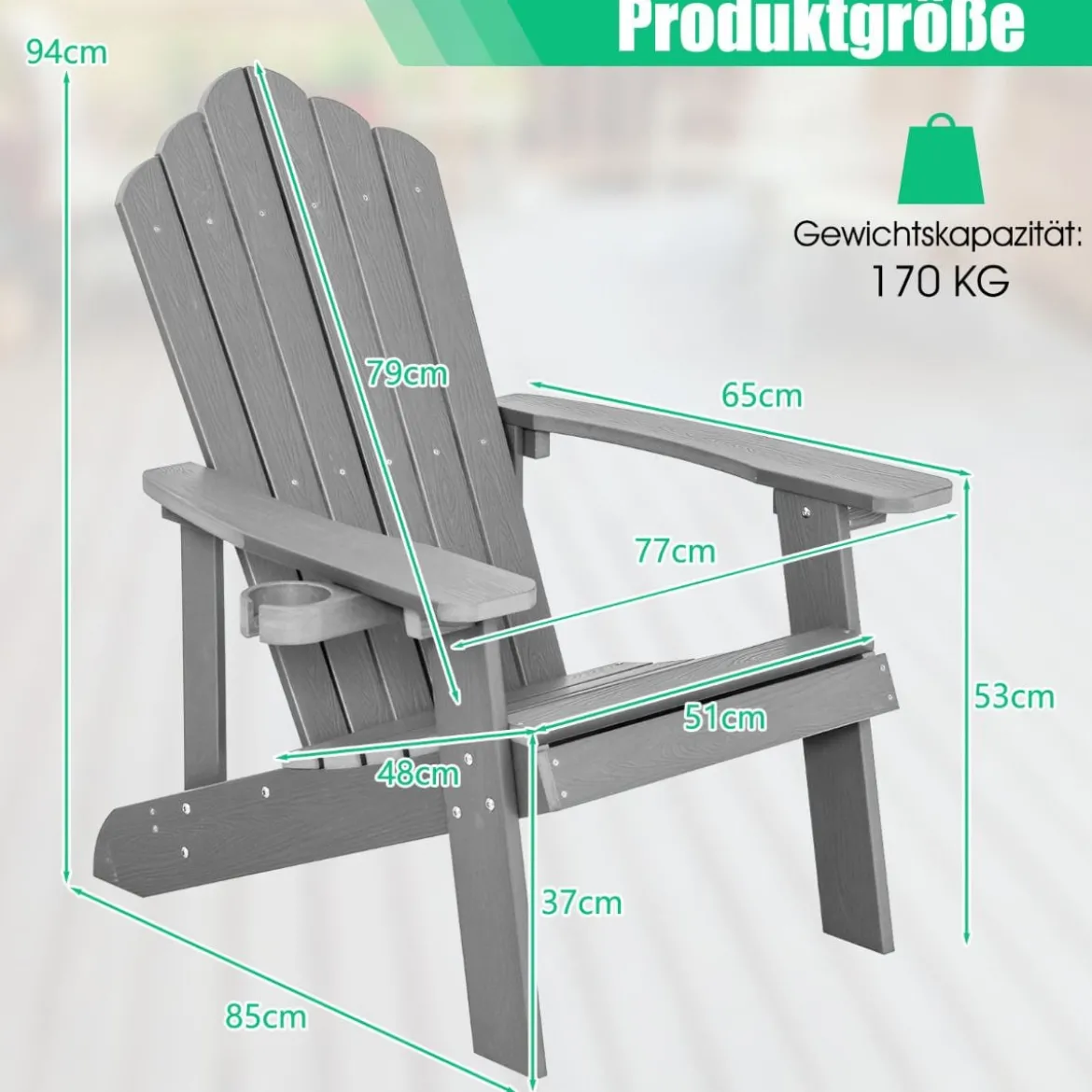 Adirondack-Stuhl Gartenstuhl mit Getränkehalter Schwarz/Navy/Weiß/Hellgrau/Rot