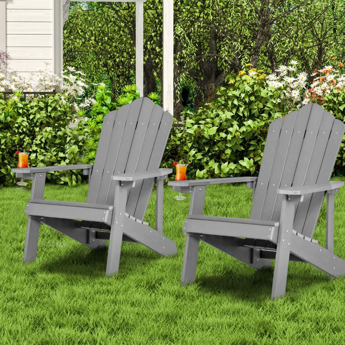 Adirondack-Stuhl Gartenstuhl mit Getränkehalter Schwarz/Navy/Weiß/Hellgrau/Rot