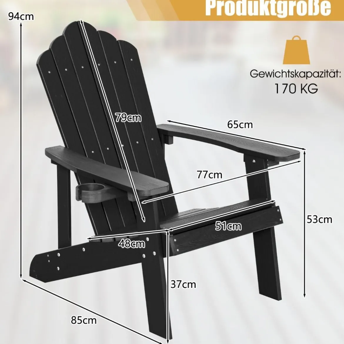 Adirondack-Stuhl Gartenstuhl mit Getränkehalter Schwarz/Navy/Weiß/Hellgrau/Rot