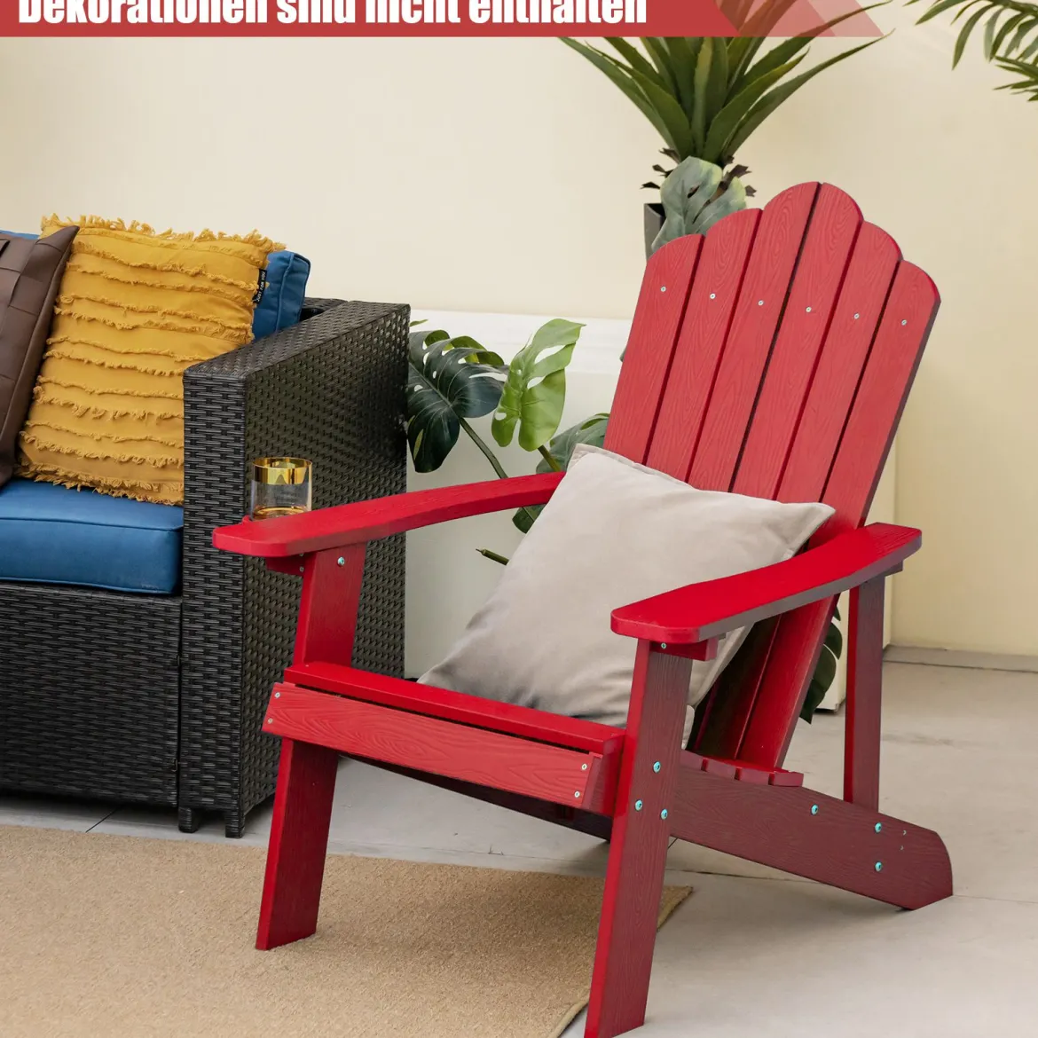 Adirondack-Stuhl Gartenstuhl mit Getränkehalter Schwarz/Navy/Weiß/Hellgrau/Rot