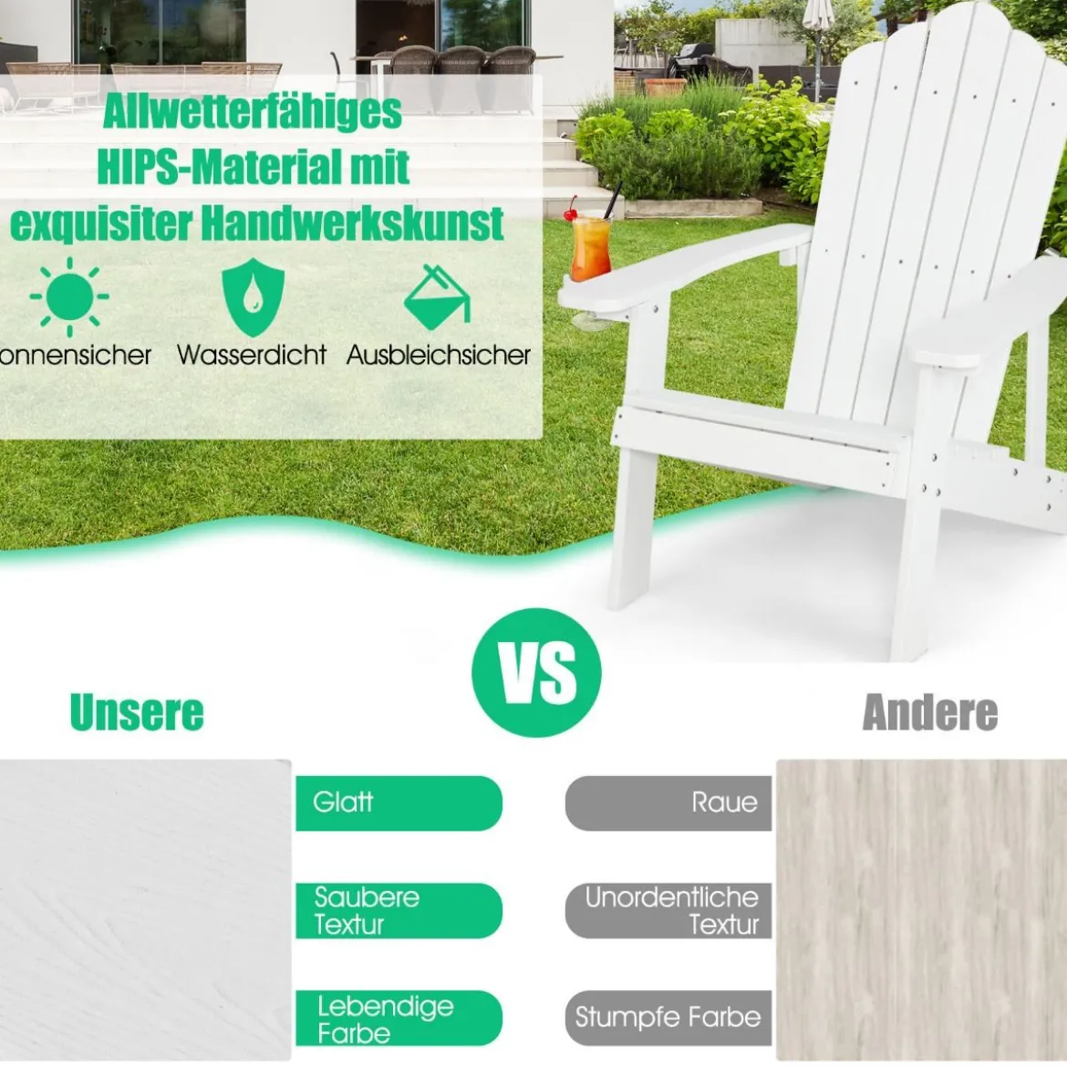 Adirondack-Stuhl Gartenstuhl mit Getränkehalter Schwarz/Navy/Weiß/Hellgrau/Rot
