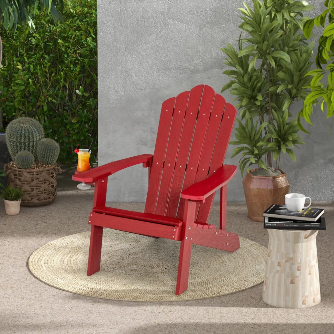 Adirondack-Stuhl Gartenstuhl mit Getränkehalter Schwarz/Navy/Weiß/Hellgrau/Rot