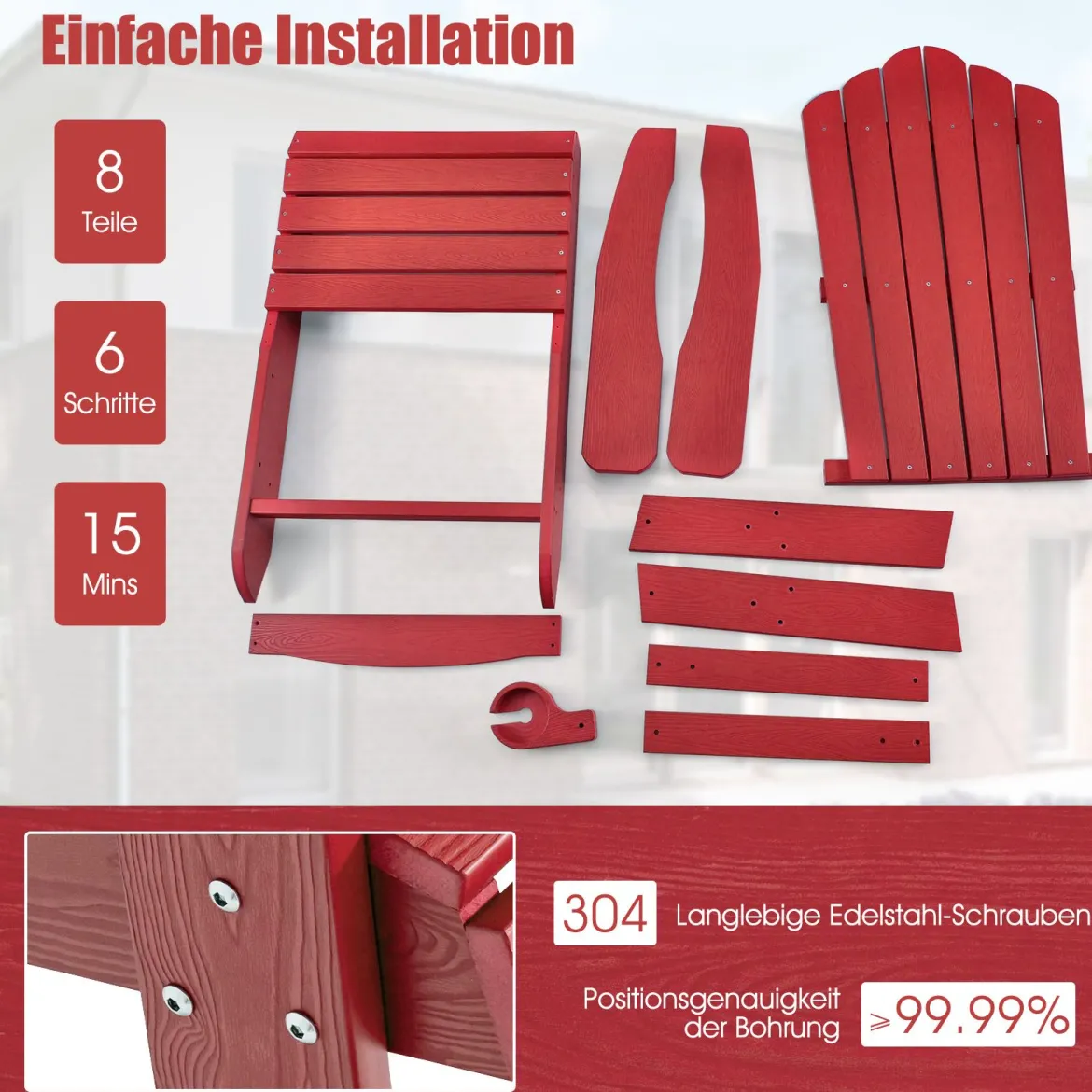 Adirondack-Stuhl Gartenstuhl mit Getränkehalter Schwarz/Navy/Weiß/Hellgrau/Rot