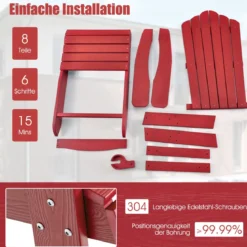 Adirondack-Stuhl Gartenstuhl mit Getränkehalter Schwarz/Navy/Weiß/Hellgrau/Rot