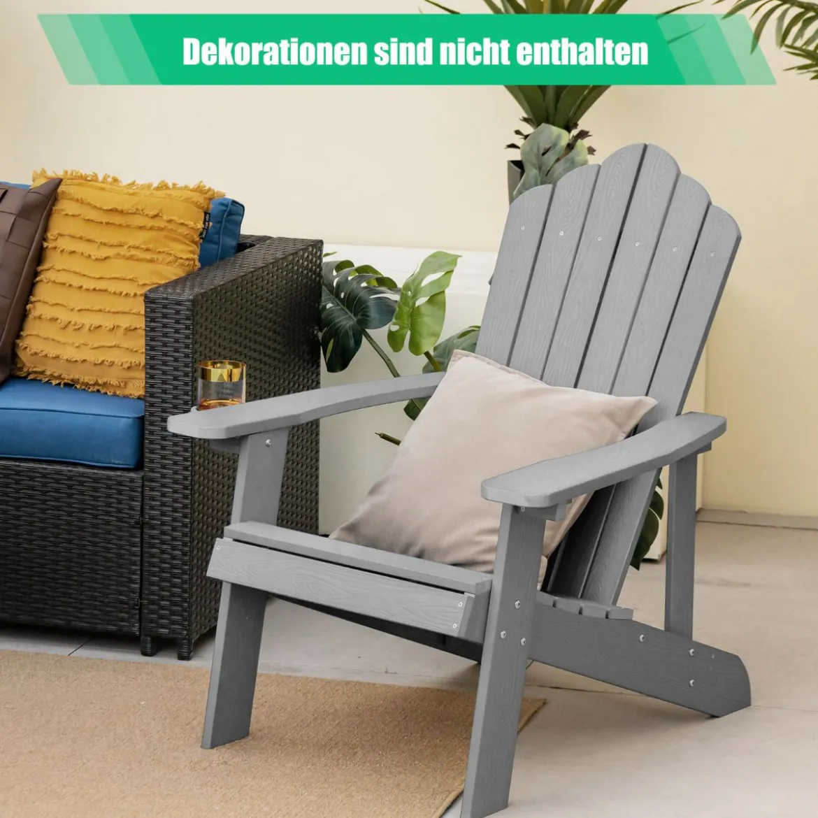 Adirondack-Stuhl Gartenstuhl mit Getränkehalter Schwarz/Navy/Weiß/Hellgrau/Rot