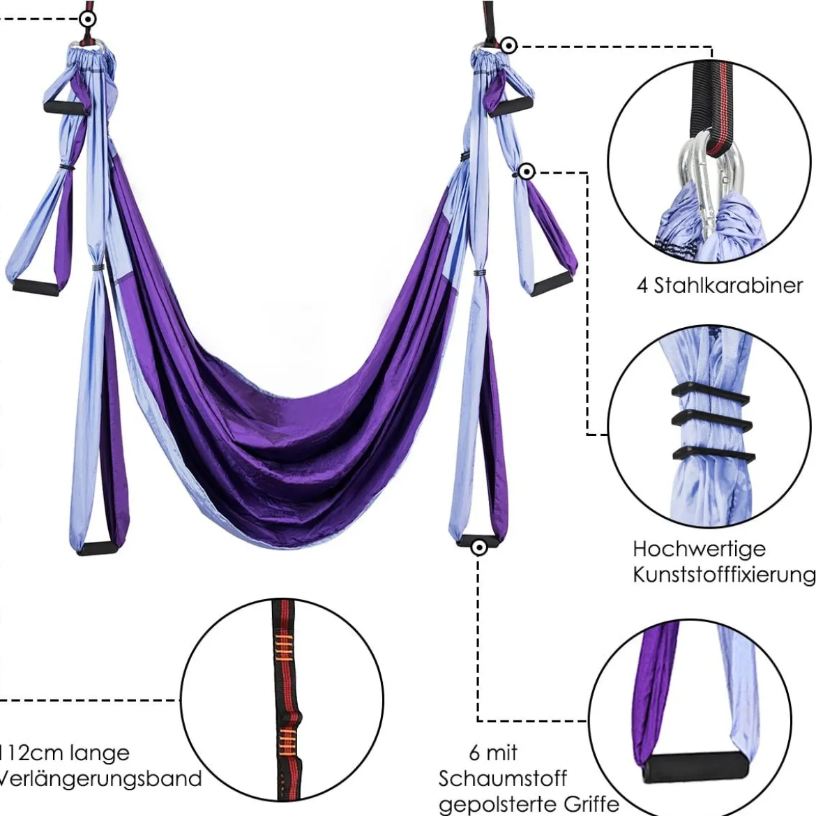 Aerial Yoga Hängematte Set Yoga Schaukel Air Fliegen Hängematte Rosa/Blau/Lila/Hellblau