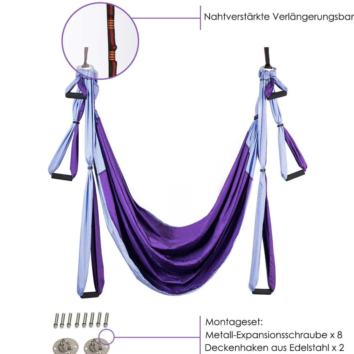 Aerial Yoga Hängematte Set Yoga Schaukel Air Fliegen Hängematte Rosa/Blau/Lila/Hellblau