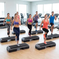 Aerobic Stepper Höhenverstellbar Fitness Stepper mit 4 Stützblöcken Strukturierter Oberfläche Grau