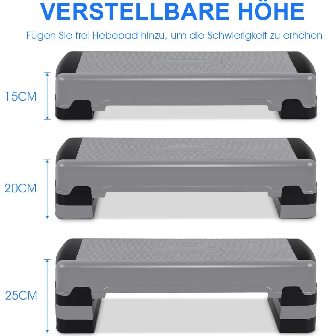 Aerobic Stepper mit 4 abnehmbaren Stufen höhenverstellbare Stufenplattform Fitness Stepper Grau