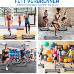 Aerobic Stepper mit 4 abnehmbaren Stufen höhenverstellbare Stufenplattform Fitness Stepper Grau