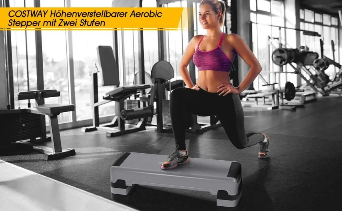 Aerobic Stepper mit 4 abnehmbaren Stufen höhenverstellbare Stufenplattform Fitness Stepper Grau