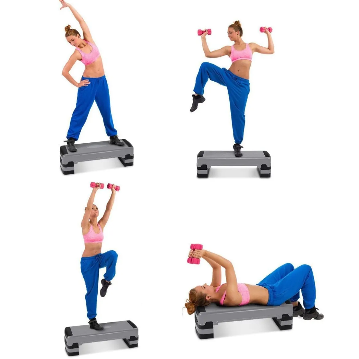 Aerobic Stepper mit 4 abnehmbaren Stufen höhenverstellbare Stufenplattform Fitness Stepper Grau