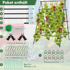 A-förmige Gurke Rankhilfe mit Gartennetz & Pflanzenclips Metall Pflanzenhalter Rankgitter