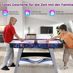 Airhockey-Tisch angetriebener Hockey Tisch mit 2 Schiebern & Pucks verstellbare Fußpolster Blau