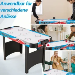 Airhockey Tisch Elektrisch Air Hockey Spieltisch mit LED-Anzeigetafel Lufthockey Tisch 130 x 61 x 76 cm