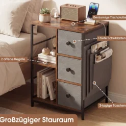 Aktenschrank mit Offenen Ablage & Ladestation & Stoffschubladen & Seitentaschen Beistelltisch