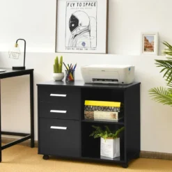 Aktenschrank mit 3 Schubladen Mobiler Büroschrank auf Rädern 81 x 41 x 66 cm Schwarz