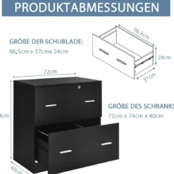 Aktenschrank mit 2 Schubladen strapazierfähiger Druckerständer aus Holz Ordnerschrank für Dokumente